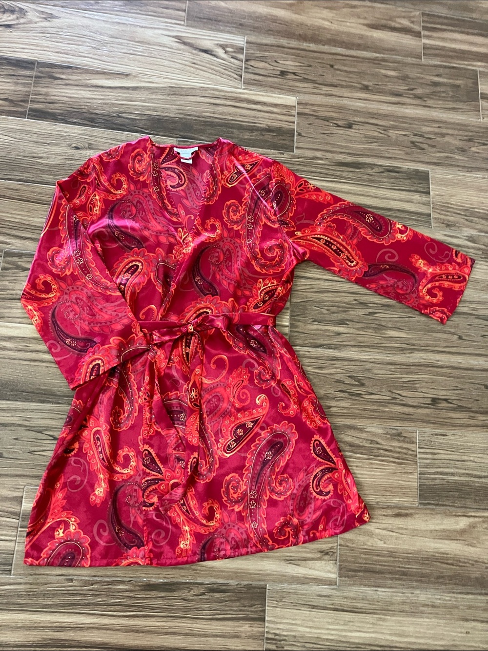 Morgan Taylor Red Paisley Satin Robe